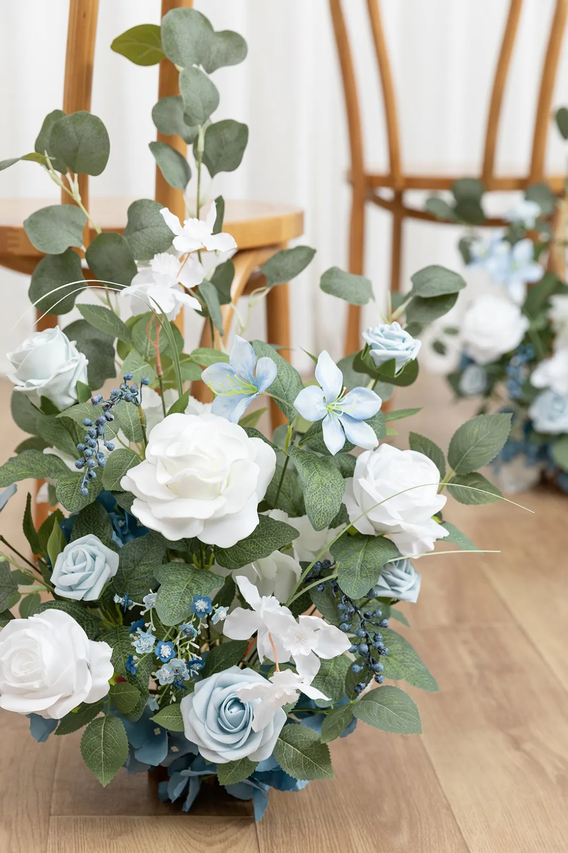 Wedding Aisle Runner Flower Arrangement in Dusty Blue & White | Clearance