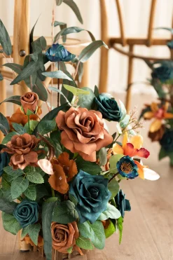 Wedding Aisle Runner Flower Arrangements in Dark Teal & Burnt Orange | Clearance