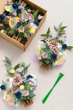 Wedding Aisle Runner Flower Arrangements in Dusty Rose & Navy