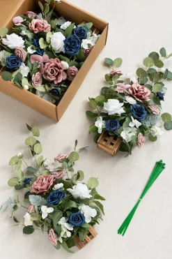 Wedding Aisle Runner Flower Arrangements in Dusty Rose & Navy
