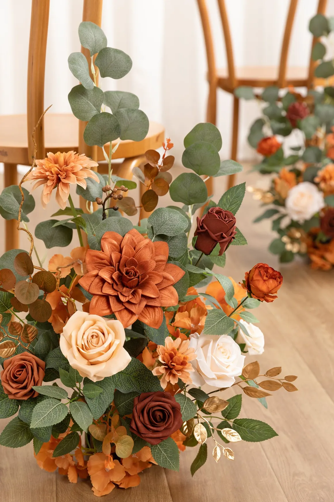 Wedding Aisle Runner Flower Arrangement in Caramel & Burnt Orange | Clearance