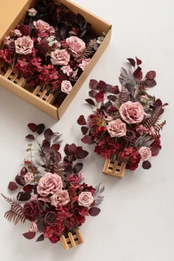 Wedding Aisle Runner Flower Arrangements in Burgundy & Dusty Rose | Clearance