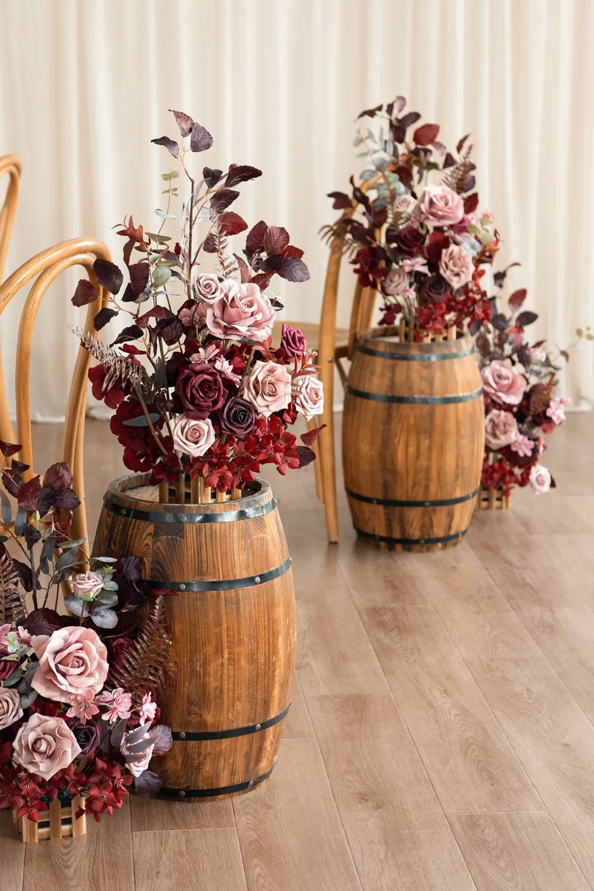 Wedding Aisle Runner Flower Arrangements in Burgundy & Dusty Rose | Clearance