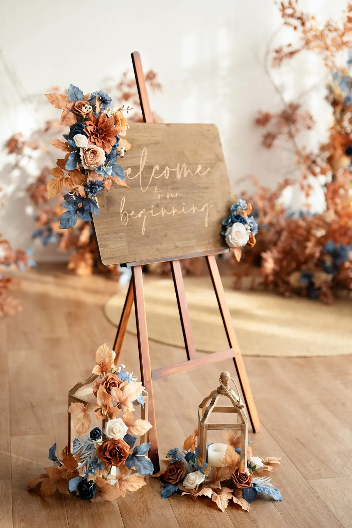 Wedding Flower Packages in Russet Orange & Denim Blue
