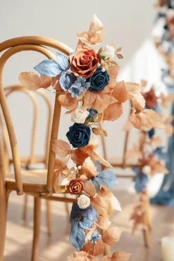 Wedding Hanging Chair Back Decoration in Russet Orange & Denim Blue