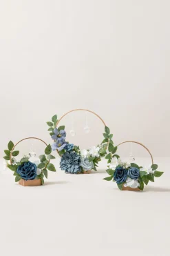 Wreath Hoop Centerpiece Set in Dusty Blue & Navy