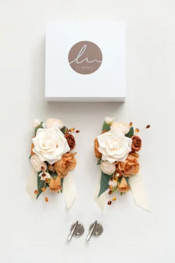 Wrist and Shoulder Corsages in Sunset Terracotta