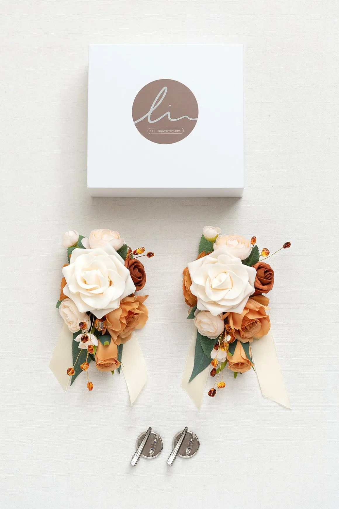 Wrist and Shoulder Corsages in Sunset Terracotta