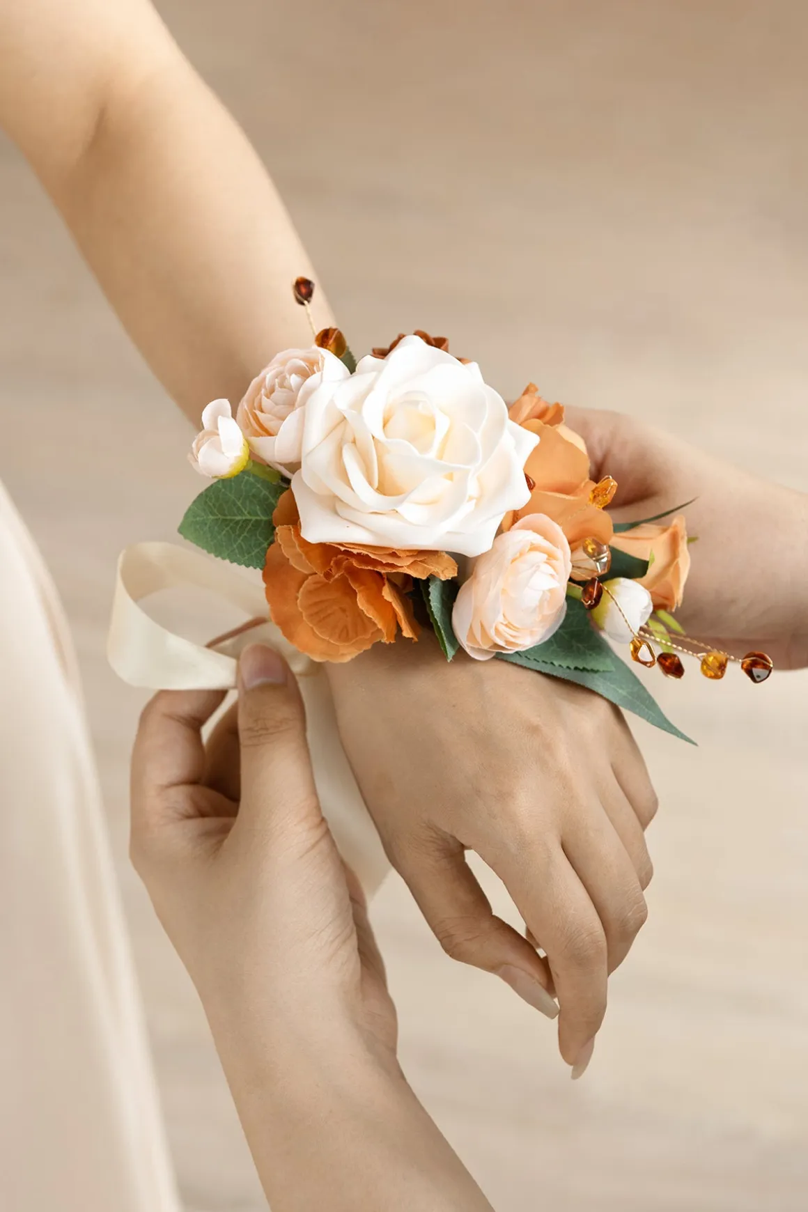 Wrist and Shoulder Corsages in Sunset Terracotta