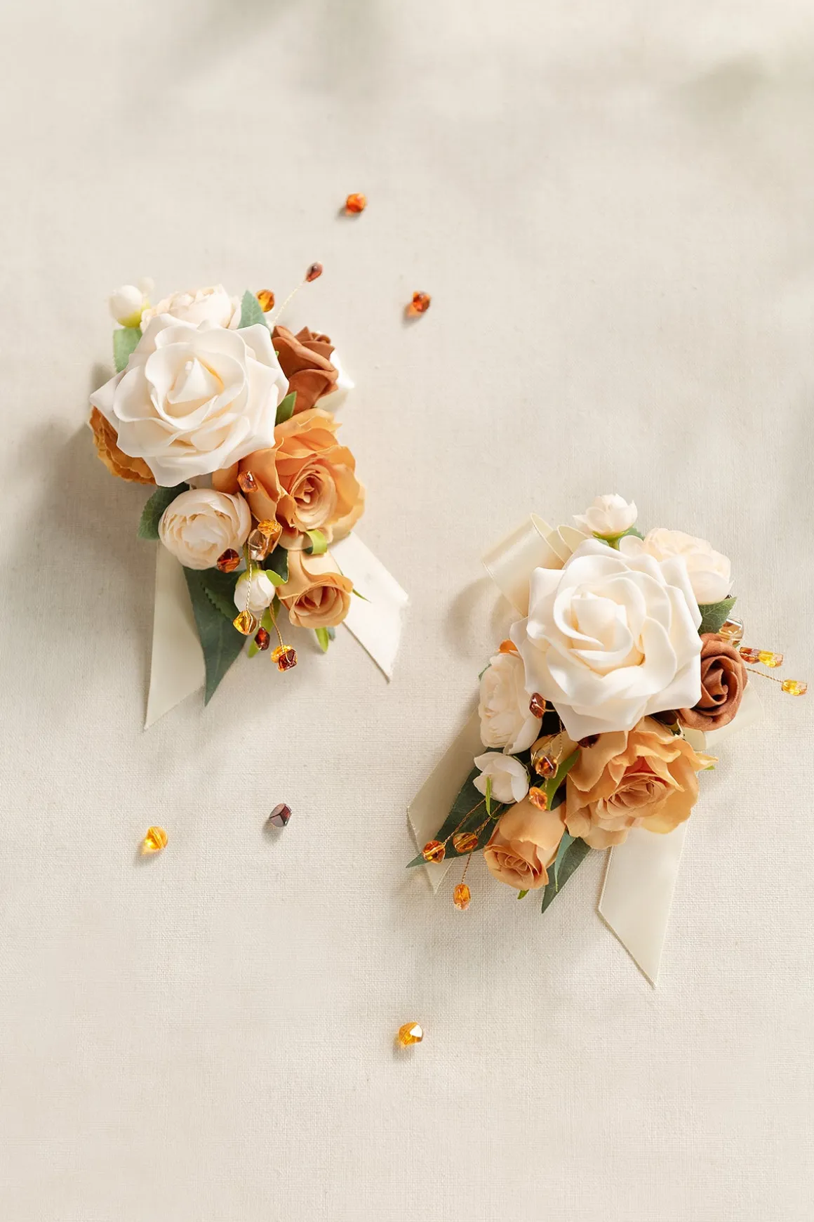 Wrist and Shoulder Corsages in Sunset Terracotta