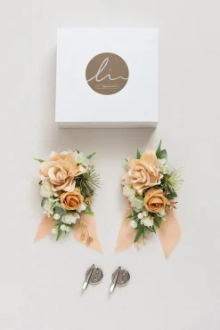 Wrist and Shoulder Corsages in Sunny Peach & Apricot | Clearance