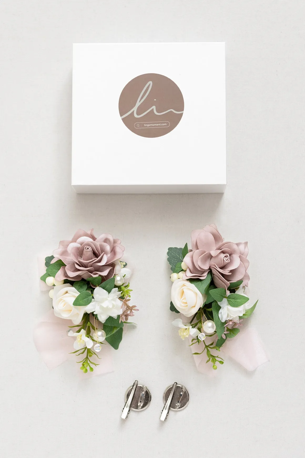Wrist and Shoulder Corsages in Dusty Rose & Cream