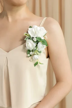 Wrist and Shoulder Corsages in White & Sage
