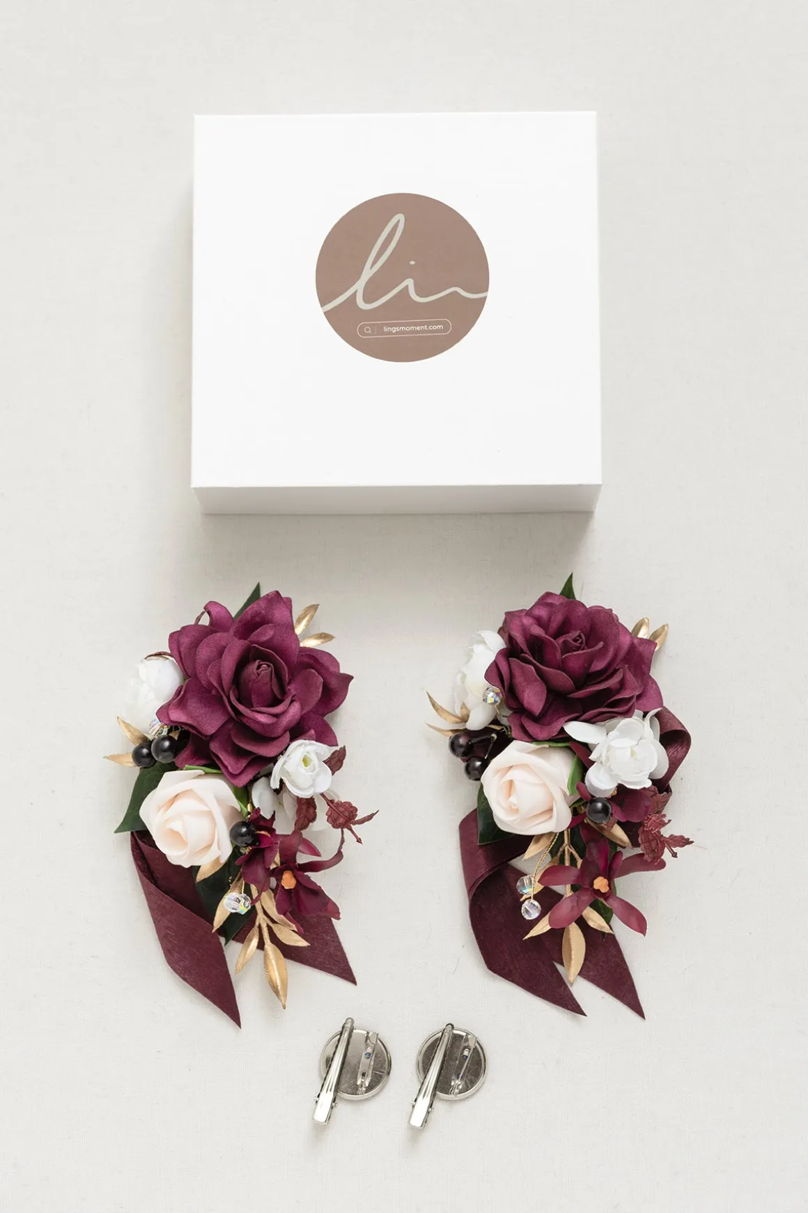 Wrist and Shoulder Corsages in Romantic Marsala