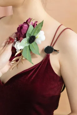 Wrist and Shoulder Corsages in Romantic Marsala