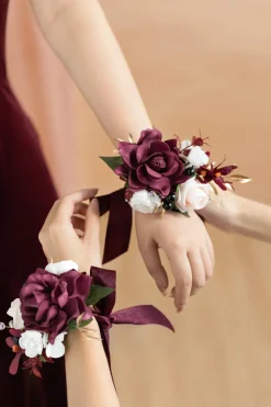 Wrist and Shoulder Corsages in Romantic Marsala