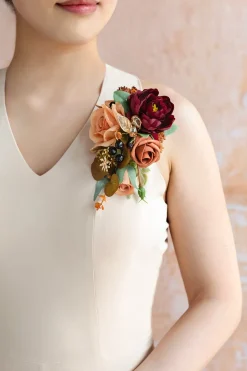 Wrist and Shoulder Corsages in Sunset Terracotta
