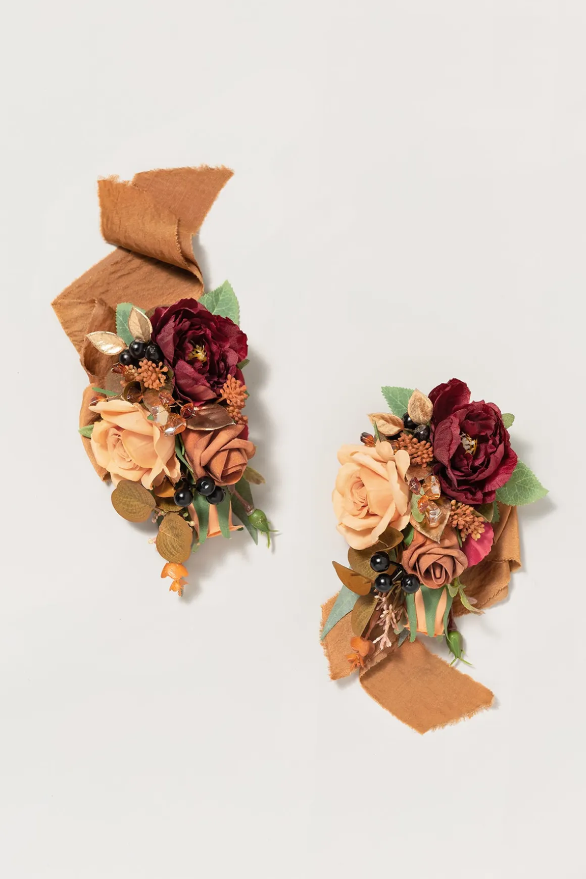 Wrist and Shoulder Corsages in Sunset Terracotta