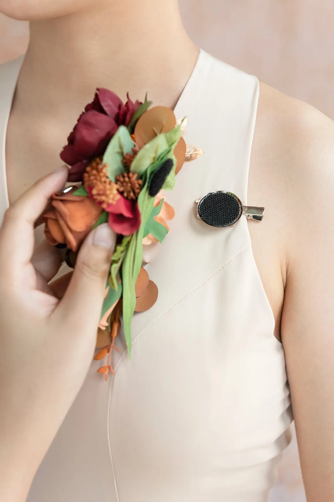 Wrist and Shoulder Corsages in Sunset Terracotta