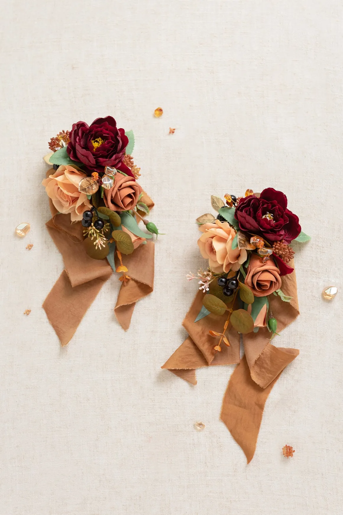 Wrist and Shoulder Corsages in Sunset Terracotta
