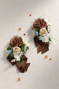 Wrist and Shoulder Corsages in Earth Brown & Tawny Beige | Clearance