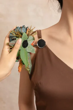 Wrist and Shoulder Corsages in Dark Teal & Burnt Orange (Set of 2)