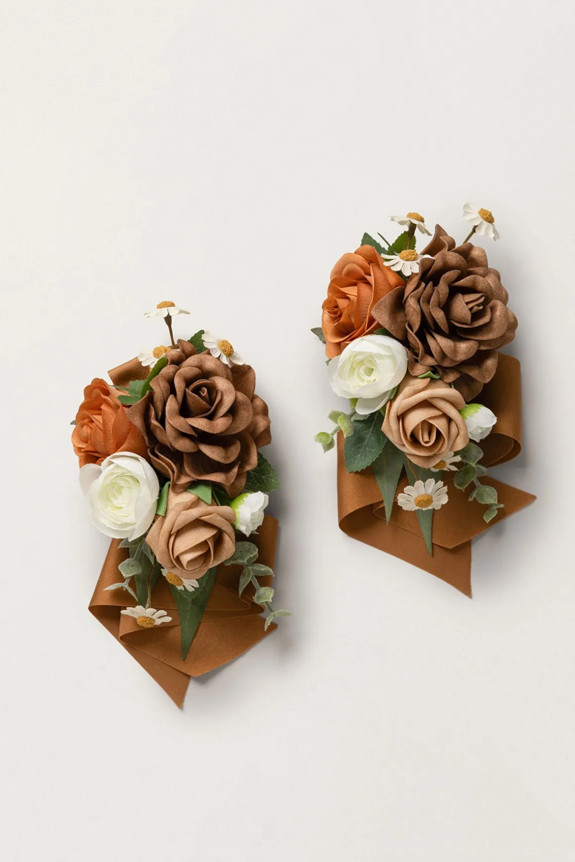 Wrist and Shoulder Corsages in Earth Brown & Burnt Orange & Sand Beige (Set of 2)