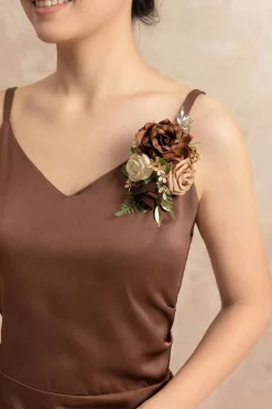 Wrist and Shoulder Corsages in Walnut Brown & Sand Beige (Set of 2)