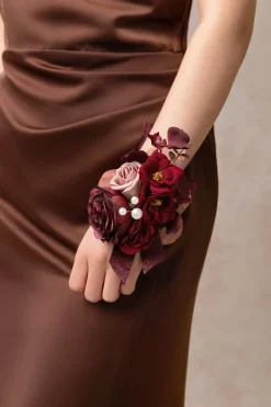 Wrist Corsages in Burgundy & Dusty Rose | Clearance