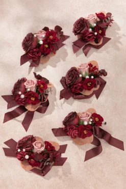 Wrist Corsages in Burgundy & Dusty Rose | Clearance
