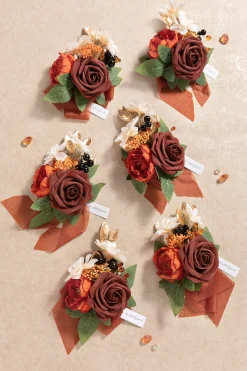 Wrist Corsages in Burnt Orange