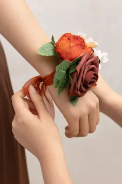 Wrist Corsages in Burnt Orange
