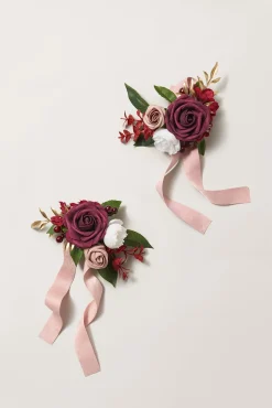 Wrist Corsages in Classic Marsala