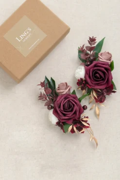 Wrist Corsages in Classic Marsala