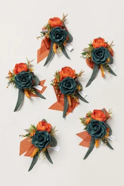 Wrist Corsages in Dark Teal & Burnt Orange