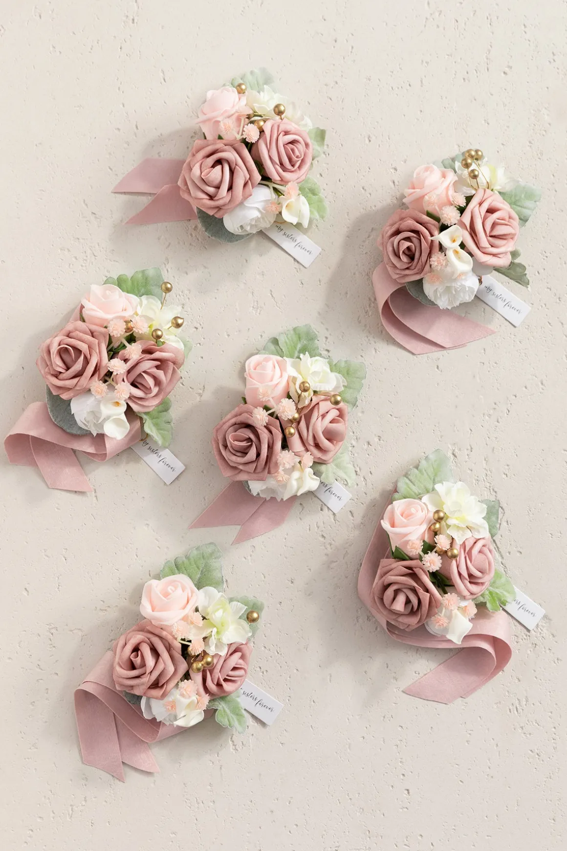 Wrist Corsages in Dusty Rose & Cream (Set of 6)