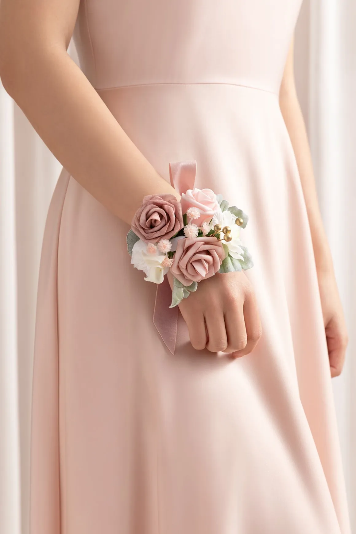 Wrist Corsages in Dusty Rose & Cream (Set of 6)