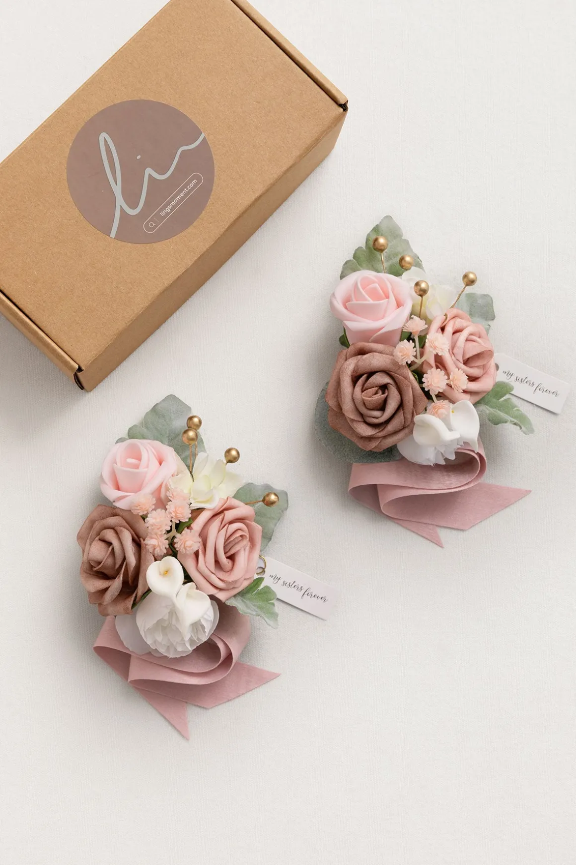 Wrist Corsages in Dusty Rose & Cream (Set of 2)