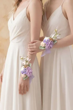 Wrist Corsages in Lilac & Gold