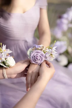 Wrist Corsages in Lilac & Gold