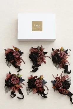 Wrist Corsages in Moody Burgundy & Black | Clearance