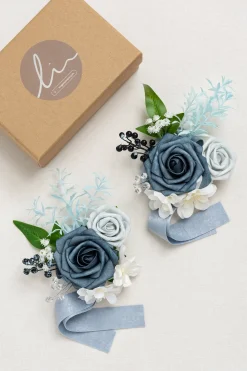 Wrist Corsages in Romantic Dusty Blue (Set of 2) | Clearance