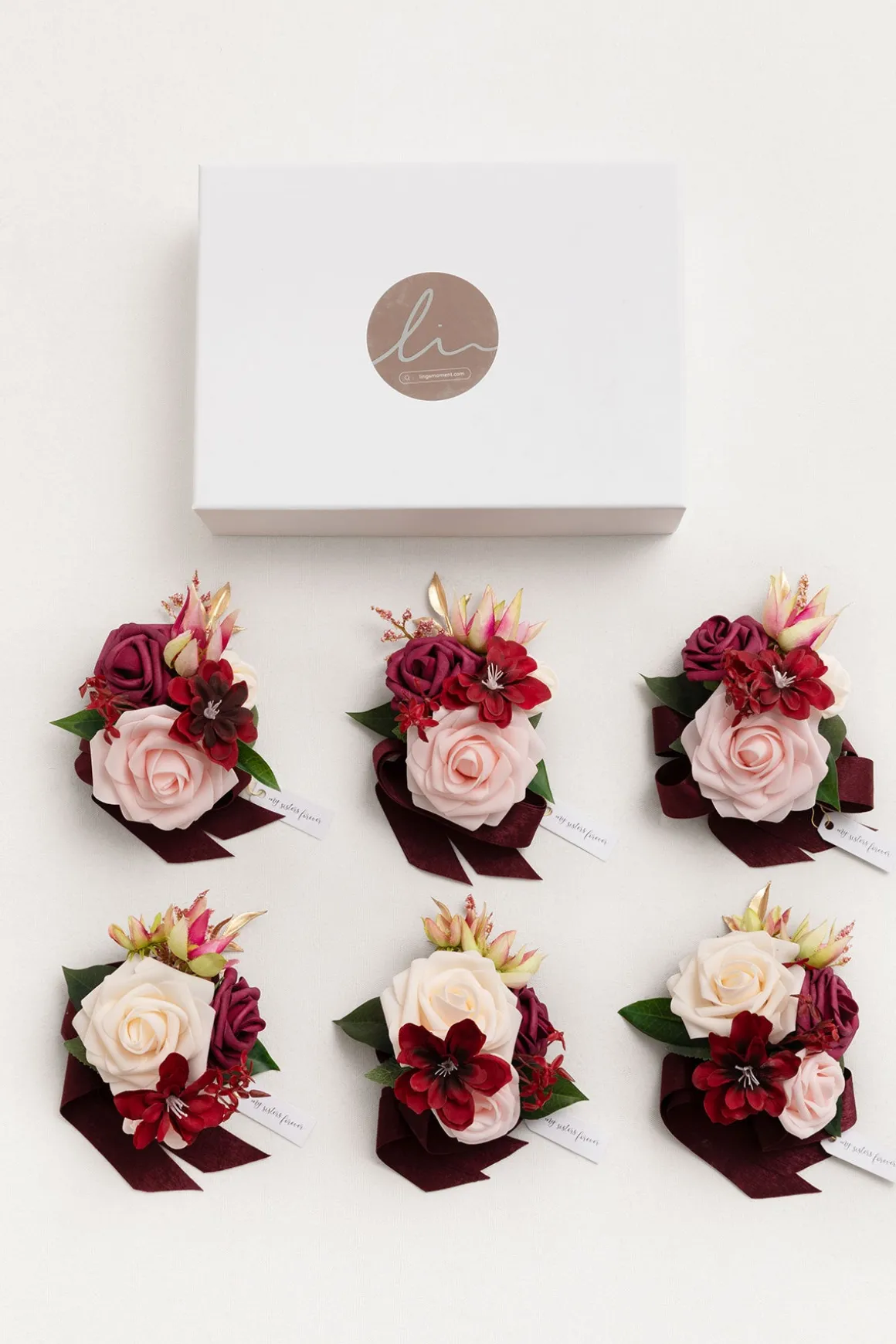 Wrist Corsages in Romantic Marsala (Set of 6)