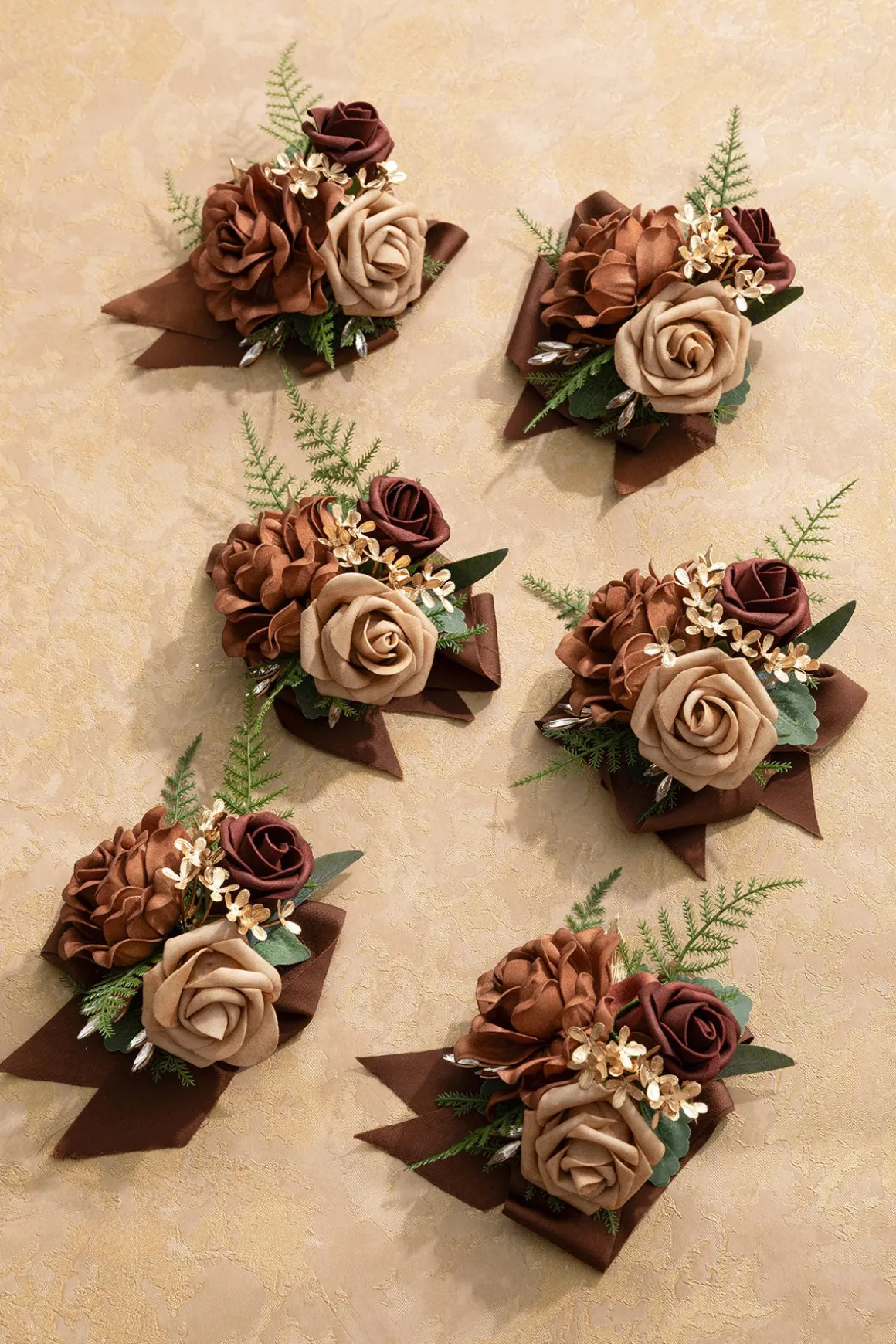 Wrist Corsages in Walnut Brown & Sand Beige