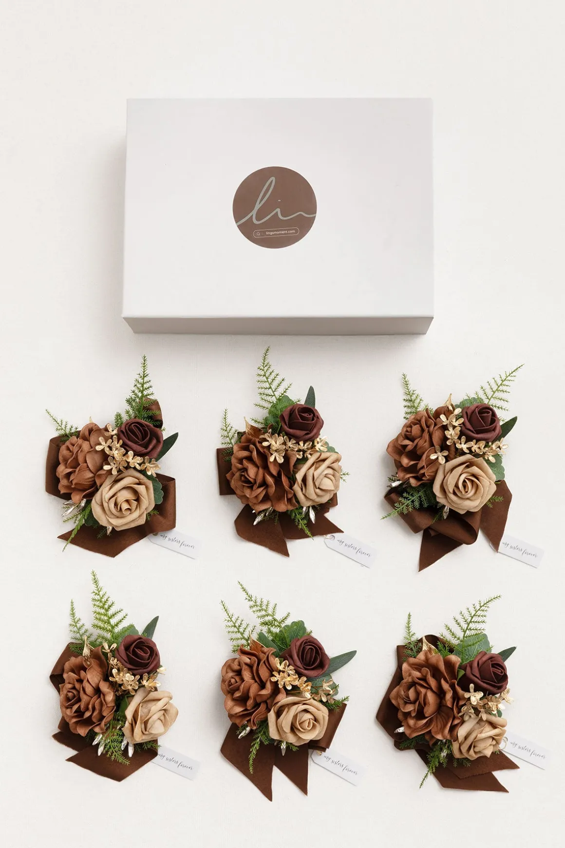 Wrist Corsages in Walnut Brown & Sand Beige
