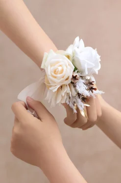 Wrist Corsages in White & Beige | Clearance