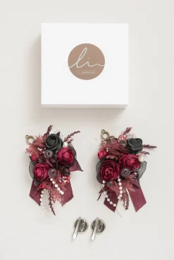 Wrist Corsages & Shoulder Corsages in Black & Burgundy | Clearance