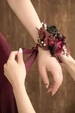 Wrist Corsages & Shoulder Corsages in Black & Burgundy | Clearance
