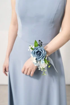 Wrist Corsages & Shoulder Corsages in Dusty Blue & Powder Blue